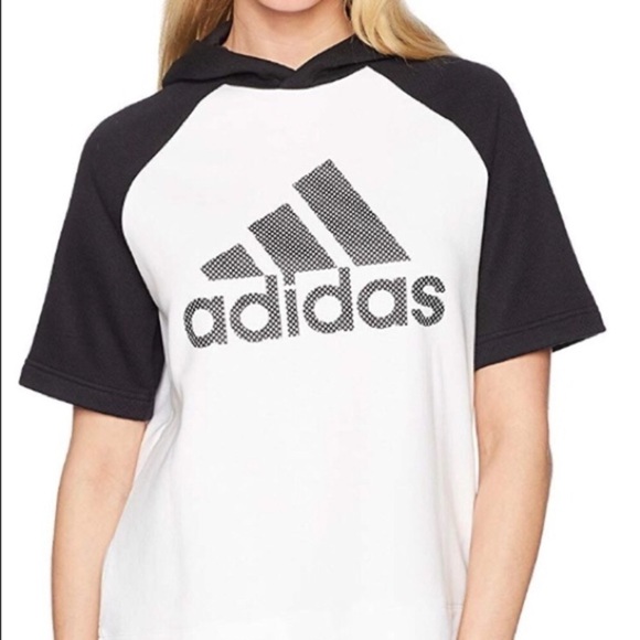 adidas Tops - adidas NWT Women's Short Sleeve Classic Black & White Hooded Sweatshirt Sz S Gym